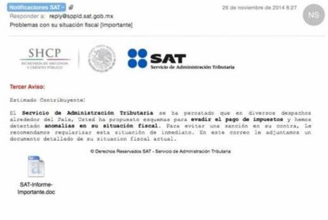 ejemplo correo falso SAT